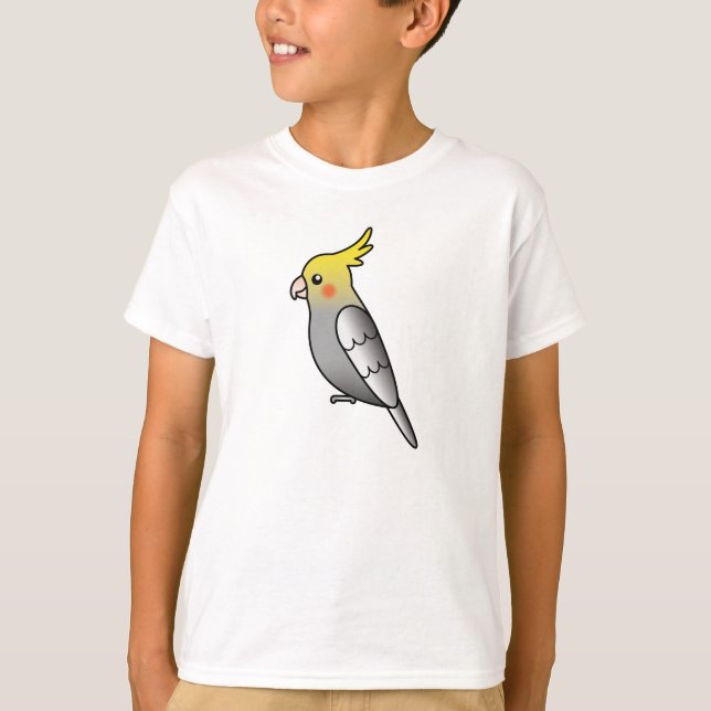 Grå Tecknad Nymfparakit Papegoja Fågel T-shirt (Framsida)
