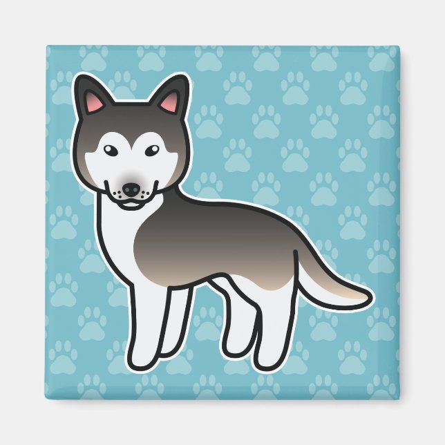 Grå tecknad sibirisk husky magnet (Framsidan)
