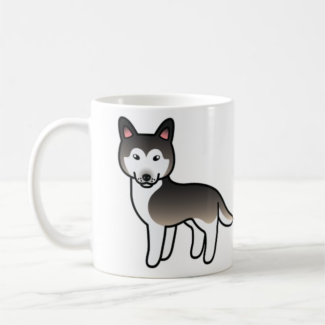 Grå tecknad sibirisk huskyhund kaffemugg (Vänster)