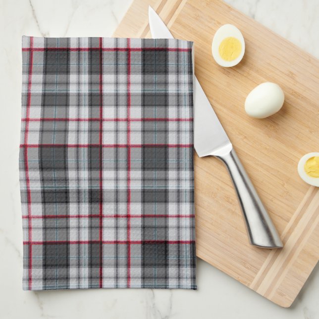 Grå texturerad tartanplaid kökshandduk (Vikt i Fjärdedel)