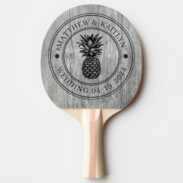Grå Timmer Ananas Bröllopskam & Namn Pingisracket