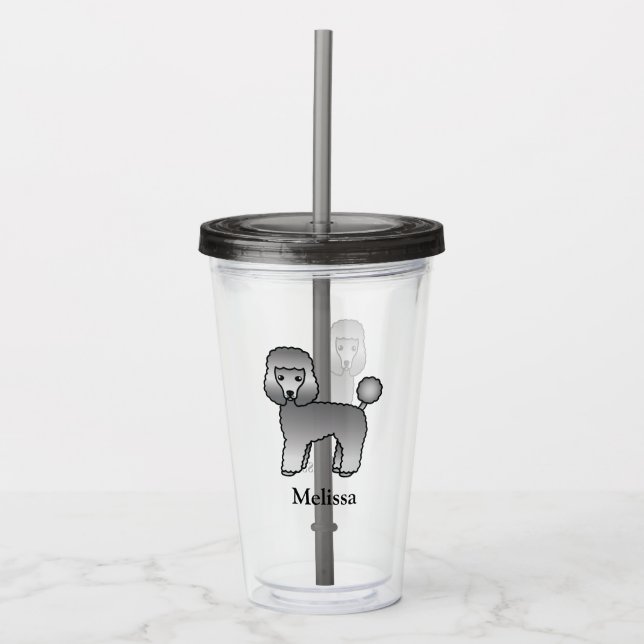 Grå Toy Poodle Söt Tecknad Hund & Namn Take Away Mugg (Framsida)