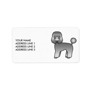 Grå Toy Poodle Söt Tecknad Hund & Text Adressetikett