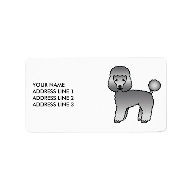 Grå Toy Poodle Söt Tecknad Hund & Text Adressetikett (Framsidan)