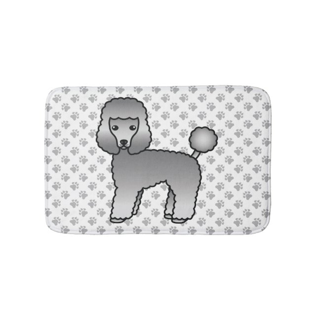 Grå Toy Pudel Söt Tecknad Hund Badrumsmatta (Framsidan)