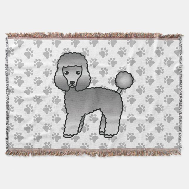 Grå Toy Pudel Söt Tecknad Hund Filt (Framsidan)