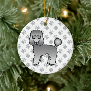 Grå Toy Pudel Söt Tecknad Hund Julgransprydnad Keramik