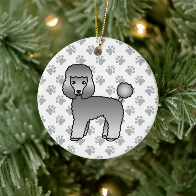 Grå Toy Pudel Söt Tecknad Hund Julgransprydnad Keramik (Träd)