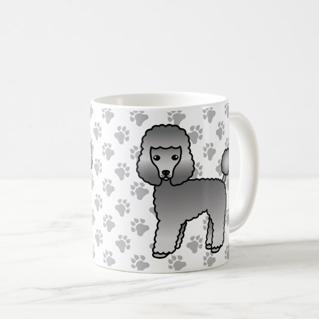 Grå Toy Pudel Söt Tecknad Hund Kaffemugg (Framsida höger)
