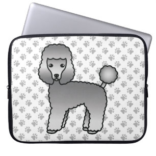 Grå Toy Pudel Söt Tecknad Hund Laptop Fodral