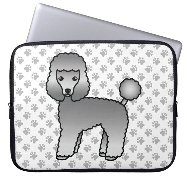 Grå Toy Pudel Söt Tecknad Hund Laptop Fodral (Framsidan)