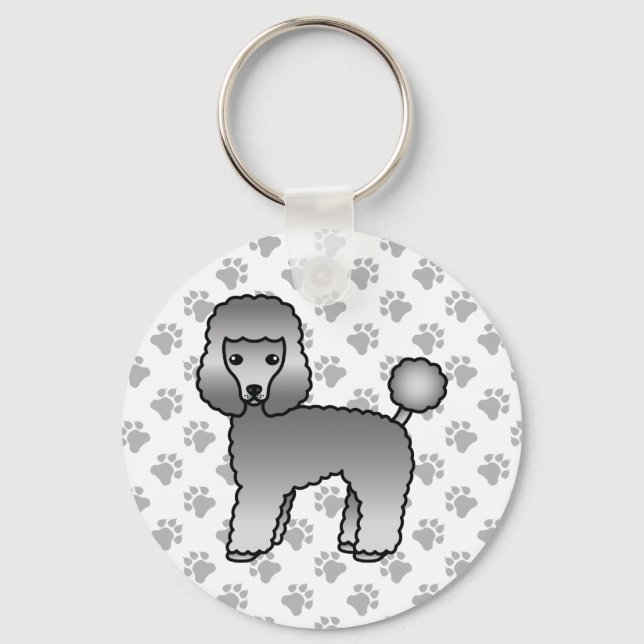 Grå Toy Pudel Söt Tecknad Hund Nyckelring (Framsida)
