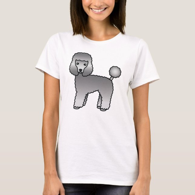 Grå Toy Pudel Söt Tecknad Hund T Shirt (Framsida)