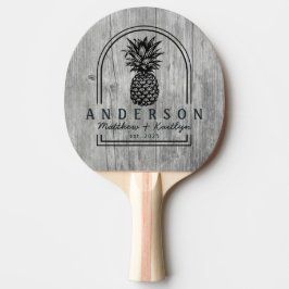 Grå Trä Furu Ananas Bröllopsbåge & Namn Pingisracket