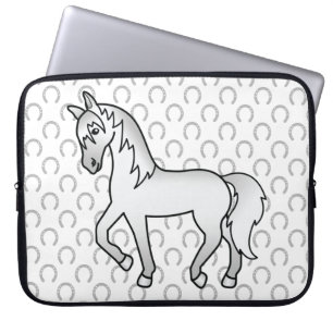 Grå Travande Häst Söt Tecknad Illustration Laptop Fodral