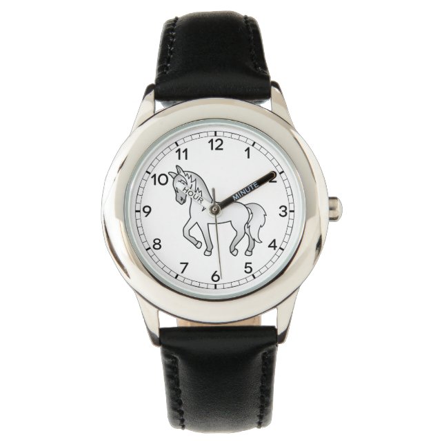 Grå Travhäst Söt Tecknad Illustration Armbandsur (Framsida)