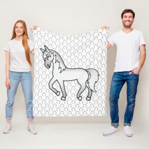 Grå Travhäst Söt Tecknad Illustration Fleecefilt