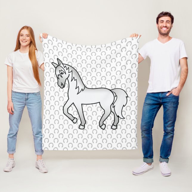 Grå Travhäst Söt Tecknad Illustration Fleecefilt (På plats)