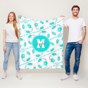 Grå turkos Soccer fält är min lycklig ställe Fleecefilt