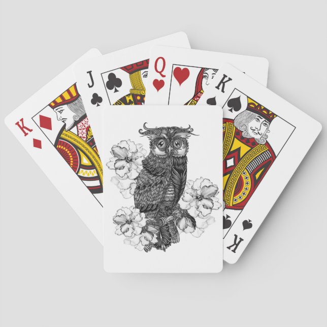 Grå Uggle Vita Orkidéer Casinokort (Baksidan)