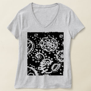 Grå urblekt blommig svart grundläggande t-shirt, L T Shirt