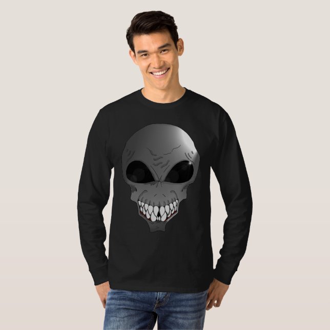 Grå utomjording Basic Långärmad T-Shirt för män (Hel framsida)
