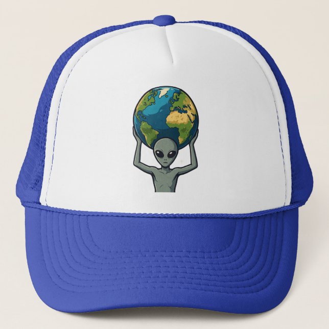 Grå utomjording lyfter Jorden 🌍👽 Keps (Framsida)