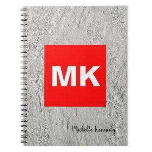 Grå Vägg Röd Vit Monogram Professionell Modern Anteckningsbok