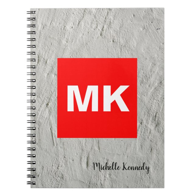 Grå Vägg Röd Vit Monogram Professionell Modern Anteckningsbok (Framsidan)