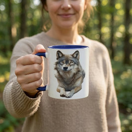 Grå Varg i Akvarell Mugg