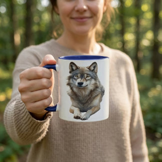 Grå Varg i Akvarell Mugg