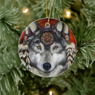 GRÅ VARG JULGRANSPRYDNAD KERAMIK