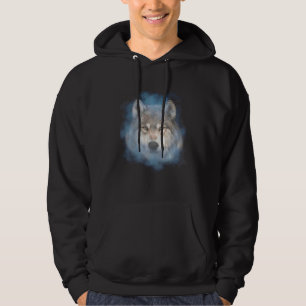 Grå Varg Porträtt Varg Ansikte Djur Konst Natur Hoodie