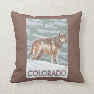 Grå Varg Stående Colorado Kudde