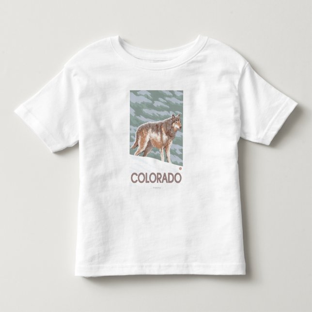 Grå varg StandingColorado Tee Shirt (Framsida)