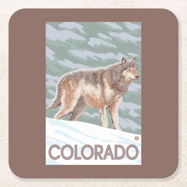 Grå varg StandingColorado Underlägg Papper Kvadrat (Framsidan)