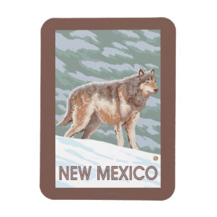 Grå varg StandingNew Mexico Magnet