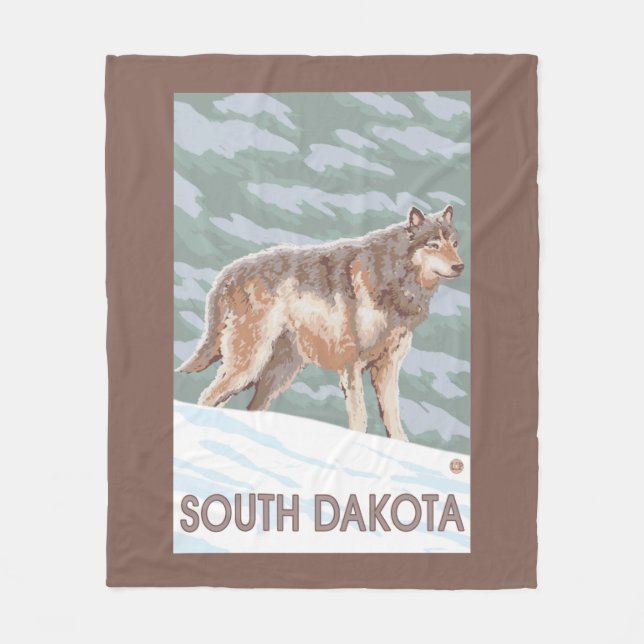 Grå varg StandingSouth Dakota Fleecefilt (Framsidan)