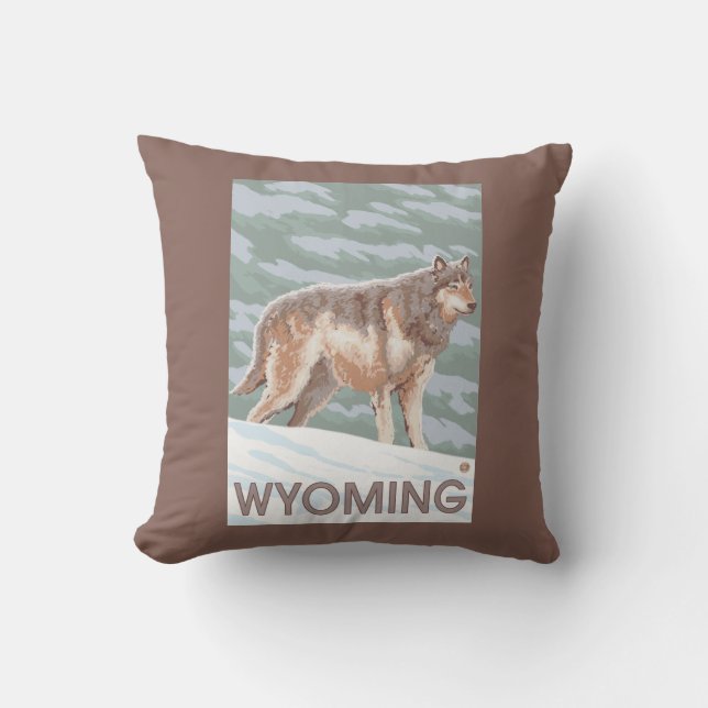 Grå varg StandingWyoming Kudde (Framsida)