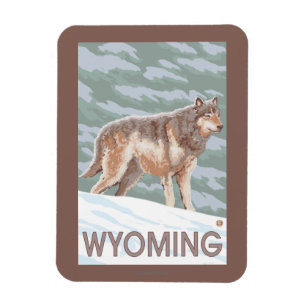 Grå varg StandingWyoming Magnet