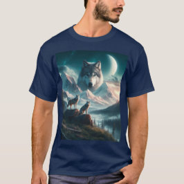 Grå vargar vid skymning med berg  t shirt