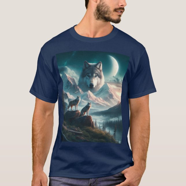 Grå vargar vid skymning med berg  t shirt (Framsida)