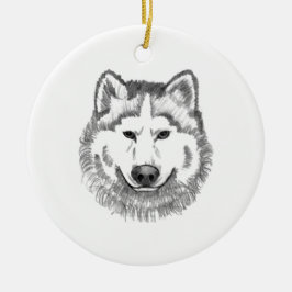 Grå vargillustration julgransprydnad keramik