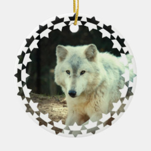 Grå vargprydnad julgransprydnad keramik