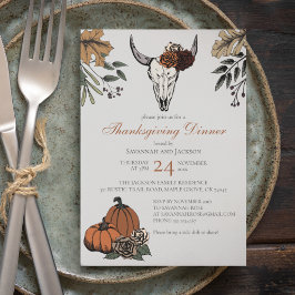 Grå västerländsk Thanksgiving ko-skalle höstskörd Inbjudningar
