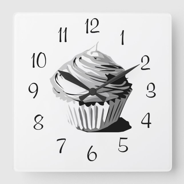 Grå vektorklocka för cupcakes på väggen fyrkantig klocka (Framsida)