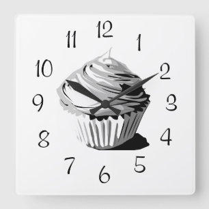 Grå vektorklocka för cupcakes på väggen fyrkantig klocka