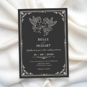 Grå vintage eleganta änglar bröllop inbjudningar