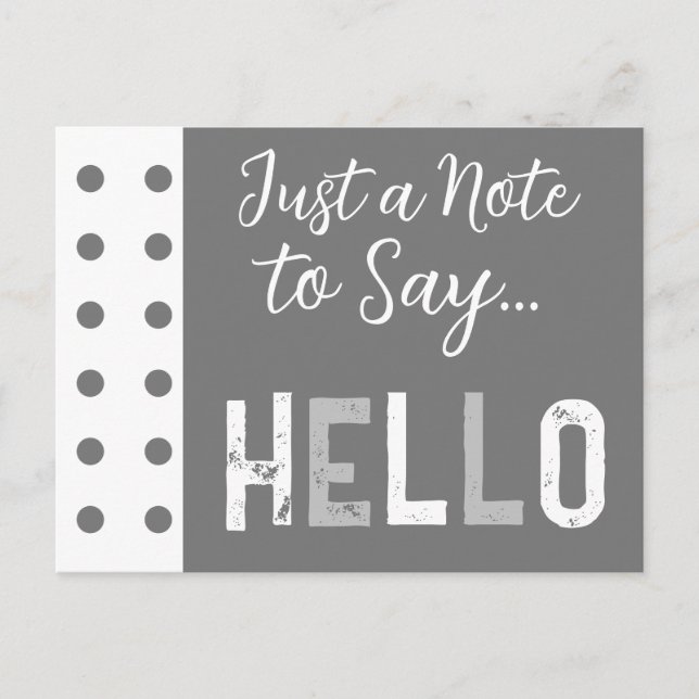 Grå vit bara en lapp för att säga hej vykort (Framsida)