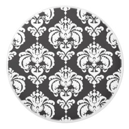 Grå & Vit Damast Elegant Chic Sövrum Knopp
